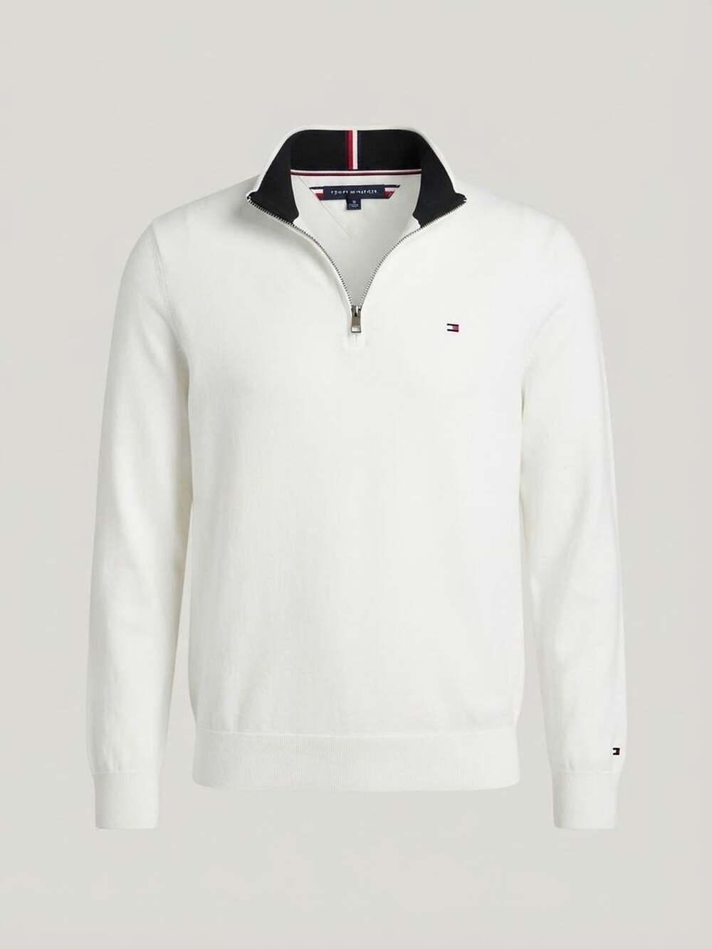 Tommy Hilfiger Men's Essential white Quarter-Zip Sweater small